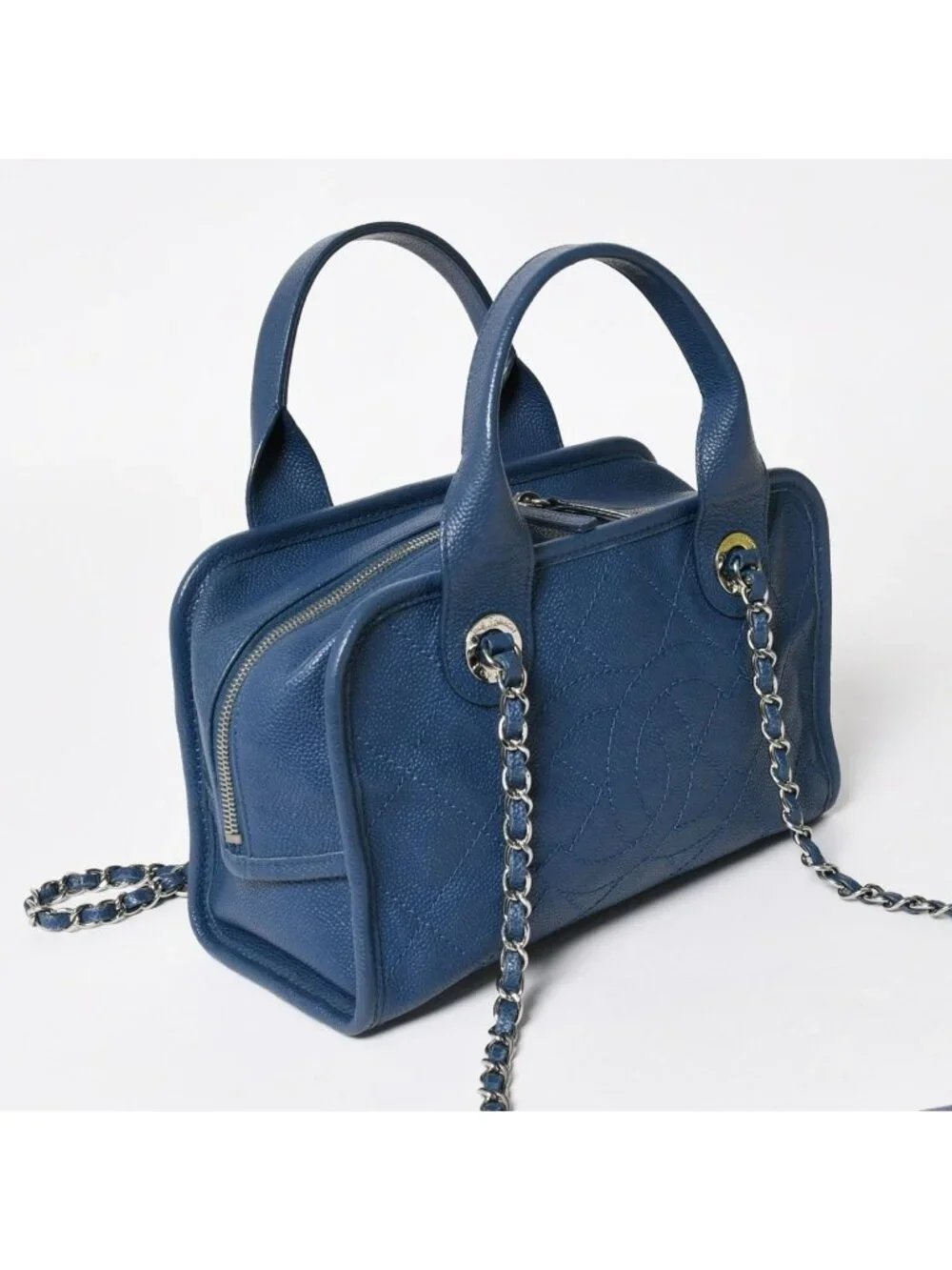 Chanel Deauville Line Chain Shoulder Bag CC Logo Caviar Leather Blue